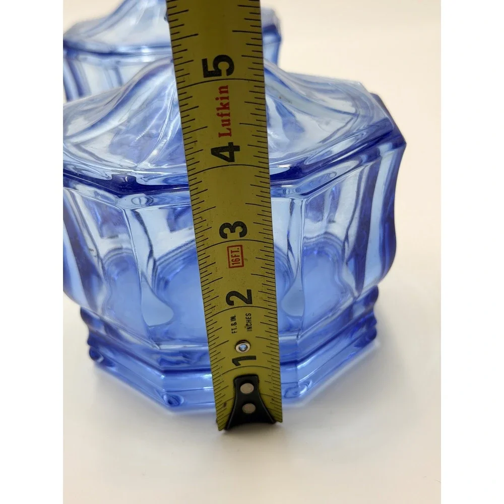 Vintage Indiana Glass Blue Glass Octagon Candy Dishes Set Lot of 2 Paneled Jars